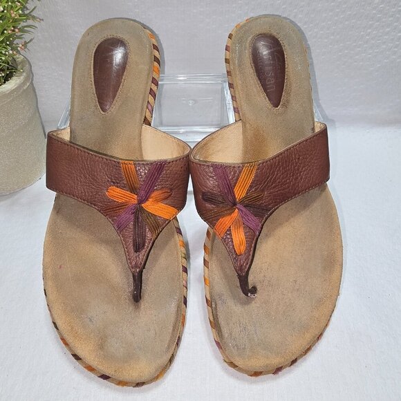 CLARK'S ARTISAN LEATHER THONG SANDAL IN BROWN AND ORANGE WOMENS SIZE 8.5 GUC - Picture 10 of 10